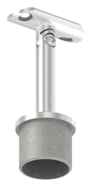Rohrabschlussstopfen mit Gelenkstift und Handlaufanschlussplatte aus einem Teil, für Rohr 42,4x2,5mm, zum Einkleben, Stift Ø 14mm, Handlaufanschlussplatte für Rohr 42,4mm mit versetzten Bohrungen, H: 80mm, V2A
