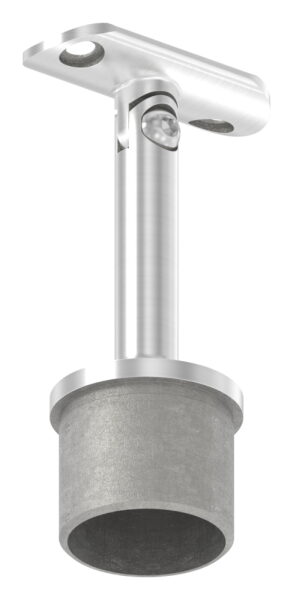 Rohrabschlussstopfen mit Gelenkstift und Handlaufanschlussplatte aus einem Teil, für Rohr 42,4x2,0mm, zum Einkleben, Stift Ø 14mm, Handlaufanschlussplatte für Rohr 42,4mm mit versetzten Bohrungen, H: 80mm, V4A