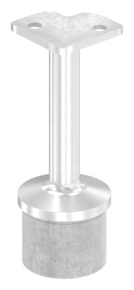 Rohrabschlussstopfen mit Stift und Handlaufanschlussplatte aus einem Teil, für Rohr 42,4x2,0mm, zum Einkleben, Stift Ø 14mm, Handlaufanschlussplatte 90° für Rohr 42,4mm mit versetzten Bohrungen, H: 80mm, V4A