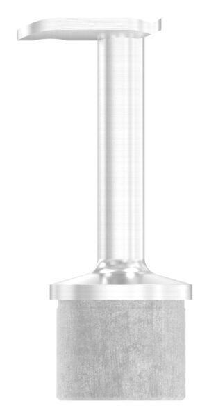 Rohrabschlussstopfen mit Stift und Handlaufanschlussplatte aus einem Teil, für Rohr 42,4x2,0mm, zum Einkleben, Stift Ø 14mm, Handlaufanschlussplatte 90° für Rohr 42,4mm mit versetzten Bohrungen, H: 80mm, V4A