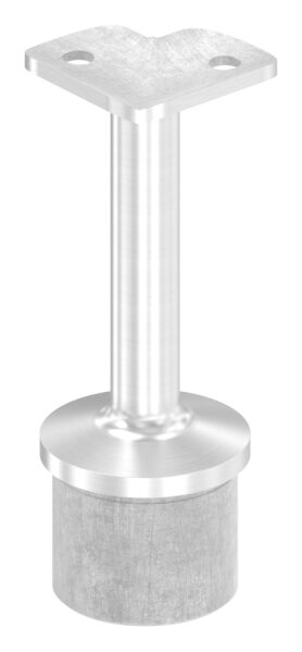 Rohrabschlussstopfen mit Stift und Handlaufanschlussplatte aus einem Teil, für Rohr 42,4x2,5mm, zum Einkleben, Stift Ø 14mm, Handlaufanschlussplatte 90° für Rohr 42,4mm mit versetzten Bohrungen, H: 80mm, V4A