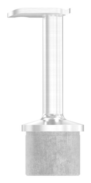 Rohrabschlussstopfen mit Stift und Handlaufanschlussplatte aus einem Teil, für Rohr 42,4x2,5mm, zum Einkleben, Stift Ø 14mm, Handlaufanschlussplatte 90° für Rohr 42,4mm mit versetzten Bohrungen, H: 80mm, V4A