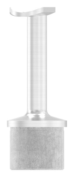Rohrabschlussstopfen mit Stift und Handlaufanschlussplatte aus einem Teil, für Rohr 42,4x2,0mm, zum Einkleben, Stift Ø 14mm, Handlaufanschlussplatte 135° für Rohr 42,4mm mit versetzten Bohrungen, H: 80mm, V4A