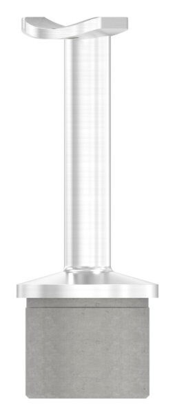 Rohrabschlussstopfen mit Stift und Handlaufanschlussplatte aus einem Teil, für Rohr 42,4x2,5mm, zum Einkleben, Stift Ø 14mm, Handlaufanschlussplatte 135° für Rohr 42,4mm mit versetzten Bohrungen, H: 80mm, V4A