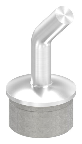 Rohrabschlussstopfen mit 135° gebogenem Stift, für Rohr 48,3x2,0mm, zum Einkleben, Stift Ø 14mm, zum Anschweißen, H: 67mm, V2A