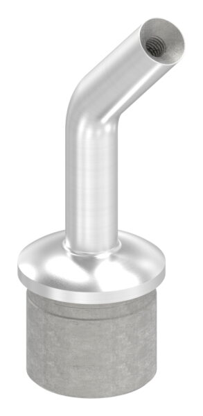 Rohrabschlussstopfen mit 135° gebogenem Stift, für Rohr 33,7x2,0mm, zum Einkleben, Stift Ø 12mm, oben Innengewinde M6, H: 67mm, V2A