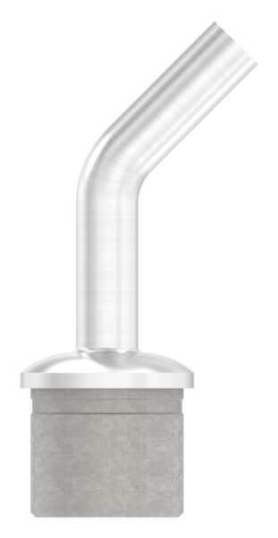 Rohrabschlussstopfen mit 135° gebogenem Stift, für Rohr 33,7x2,0mm, zum Einkleben, Stift Ø 12mm, oben Innengewinde M6, H: 67mm, V2A