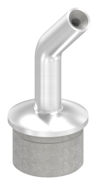 Rohrabschlussstopfen mit 135° gebogenem Stift, für Rohr 42,4x2,5mm, zum Einkleben, Stift Ø 14mm, oben Innengewinde M6, H: 67mm, V2A