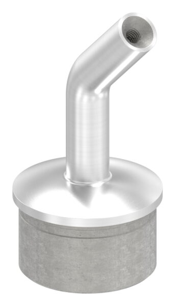 Rohrabschlussstopfen mit 135° gebogenem Stift, für Rohr 48,3x2,0mm, zum Einkleben, Stift Ø 14mm, oben Innengewinde M6, H: 67mm, V2A