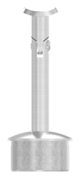 Rohrabschlussstopfen mit Gelenkstift und Handlaufanschlussplatte, Rohrabschlussstopfen für Rohr 42,4x2,0mm, zum Einkleben, Stift Ø 12mm, Handlaufanschlussplatte für Rohr 42,4mm, H: 84mm, V2A