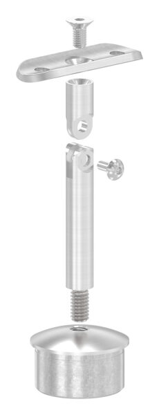 Rohrabschlussstopfen mit Gelenkstift und Handlaufanschlussplatte, Rohrabschlussstopfen für Rohr 42,4x2,0mm, zum Einkleben, Stift Ø 12mm, Handlaufanschlussplatte für Rohr 42,4mm, H: 84mm, V2A