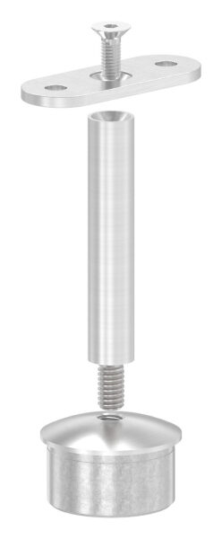 Rohrabschlussstopfen mit Stift und Handlaufanschlussplatte, Rohrabschlussstopfen für Rohr 42,4x2,0mm, zum Einkleben, Stift Ø 14mm, Handlaufanschlussplatte: flach, H: 81mm, V2A