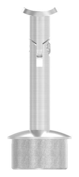 Rohrabschlussstopfen mit Stift und Handlaufanschlussplatte, mit Gelenk, Rohrabschlussstopfen für Rohr 42,4x2,5mm, zum Einkleben, Stift Ø 14mm, Handlaufanschlussplatte für Rohr 42,4mm, H: 81mm, V2A