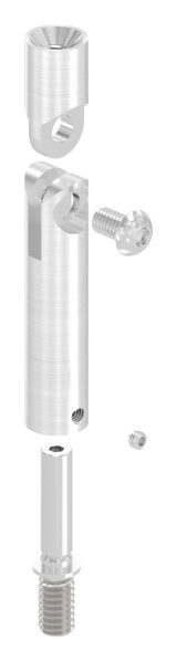 Gelenkstift Ø 14mm, 360° drehbar und 140° verstellbar, L: 76mm, mit Außengewinde M8x15mm, oben Innengewinde M6x12mm, V4A