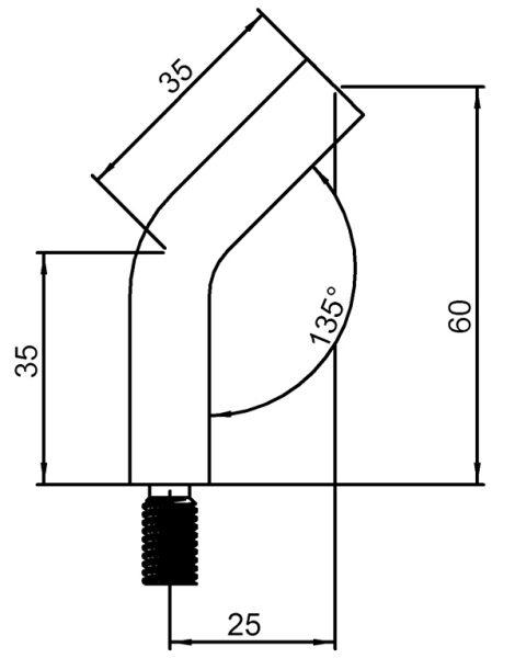 Stift Ø 12mm, L: 60mm, 135° gebogen, mit Außengewinde M8x15mm oben Innengewinde M6x20mm, V2A