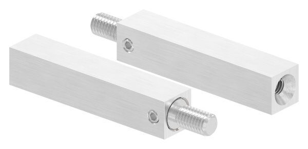 Stift aus 14x14mm um 360° drehbar, L: 68mm, mit Außengewinde M8x12mm, oben Innengewinde M6x15mm, V2A