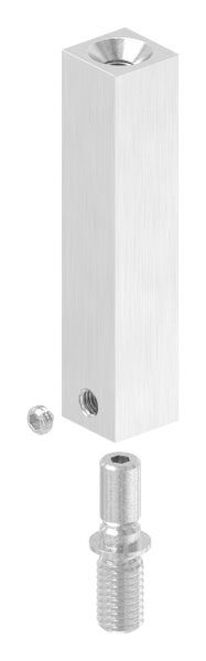 Stift aus 14x14mm um 360° drehbar, L: 68mm, mit Außengewinde M8x12mm, oben Innengewinde M6x15mm, V2A