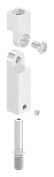 Gelenkstift aus 14x14mm um 360° drehbar, L: 68mm, mit Außengewinde M8x12mm, oben Innengewinde M6x15mm, V2A