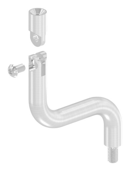 Bügel Ø 14mm, 2x 90° gebogen, mit Gelenk, H: 112mm, B: 75mm, 90° gebogen, mit Außengewinde M8x15mm und Innengewinde M6x20mm, V2A