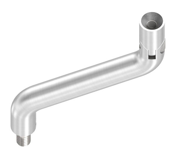Bügel Ø 14mm mit Gelenk, 2x 30° gebogen, H: 100mm, Achsabstand: 70mm, 1x Außengewinde M8x15, oben mit M6x15 Innengewinde, V2A