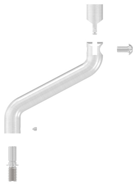 Bügel Ø 14mm mit Gelenk, 2x 30° gebogen, H: 100mm, Achsabstand: 70mm, 1x Außengewinde M8x15, oben mit M6x15 Innengewinde, V2A