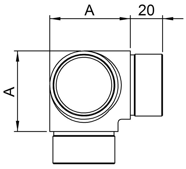 Ecke 90° mit Abgang, zum Stecken, alle Abgänge für Rohr 42,4x2,0mm, V2A