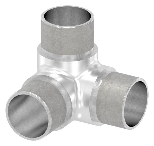 Ecke 90° mit Abgang, zum Stecken, alle Abgänge für Rohr 33,7x2,0mm, V2A