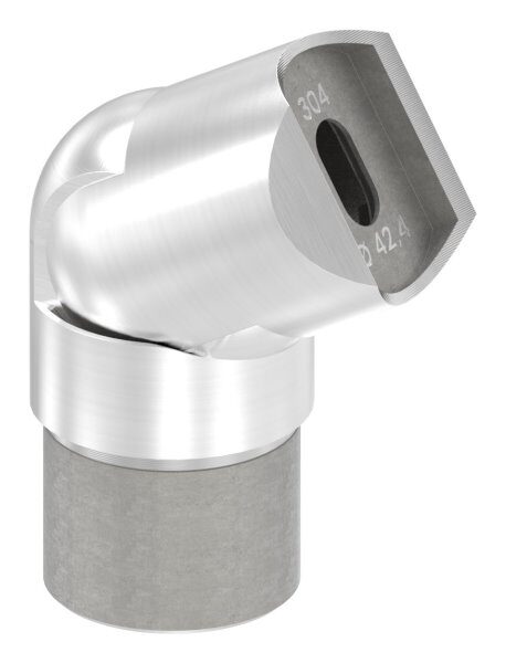 Gelenkstück zum Anschrauben an Rohr 42,4mm und Stecken für Rohr 42,4x2,0mm, geschliffen K240, V2A / 1.4301
