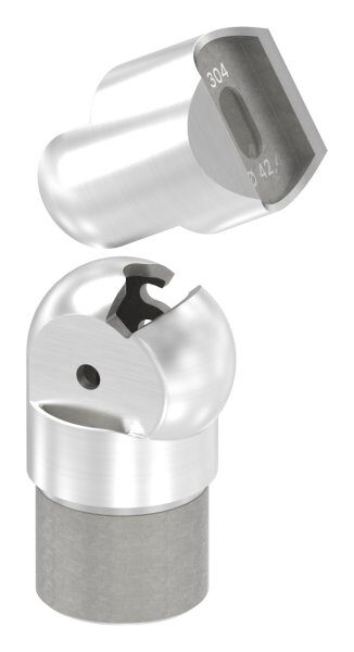 Gelenkstück zum Anschrauben an Rohr 42,4mm und Stecken für Rohr 42,4x2,0mm, geschliffen K240, V2A / 1.4301