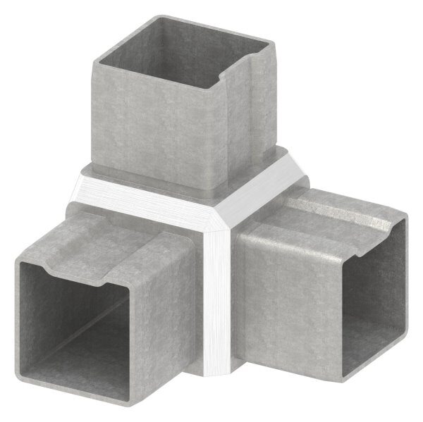 Eckstück 90° mit 3 Abgängen, zum Stecken, für Rohr 40x40x2,0mm, V4A