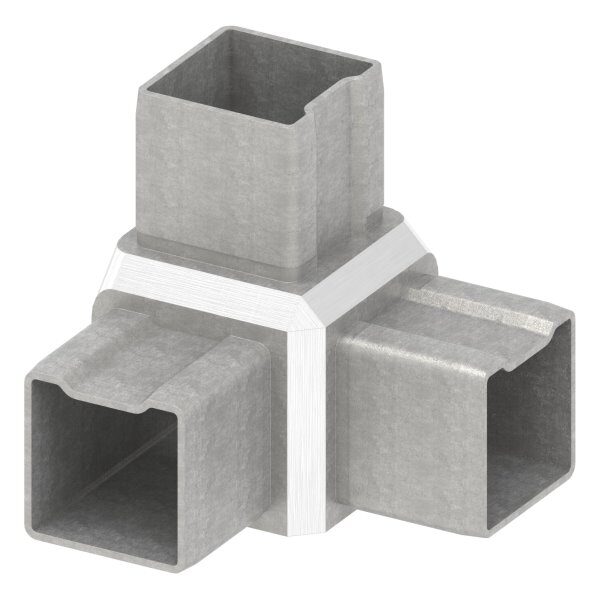Eckstück 90° mit 3 Abgängen, zum Stecken, für Rohr 40x40x2,0mm, V2A