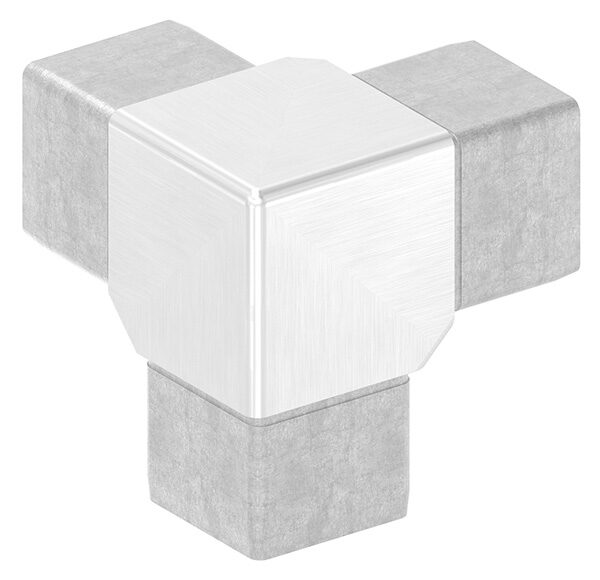 Eckstück 90° mit 3 Abgängen, zum Stecken, für Rohr 40x40x2,0mm, V2A