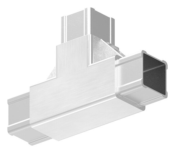 CORNECT® T-Stück im Set, für Rohr 30x30x2,0mm, Innengewinde M6 rechts, V2A, mit 2 Stk. VA-Diagonale, V2A