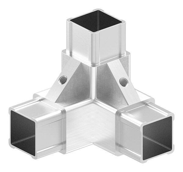 CORNECT® Ecke 90° mit Abgang im Set, für Rohr 30x30x2,0mm, Innengewinde M6 rechts, V2A, mit 2 Stk. VA-Diagonale, V2A