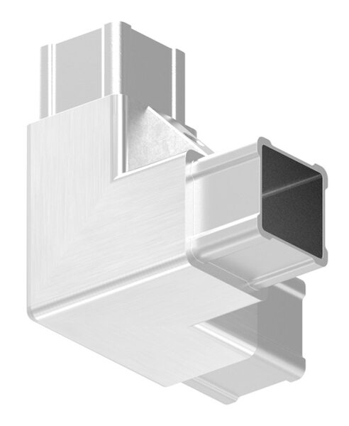 CORNECT® Ecke 90° mit Abgang im Set, für Rohr 30x30x2,0mm, Innengewinde M6 rechts, V2A, mit 2 Stk. VA-Diagonale, V2A