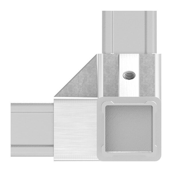 CORNECT® Ecke 90° mit Abgang im Set, für Rohr 30x30x2,0mm, Innengewinde M6 rechts, V2A, mit 2 Stk. VA-Diagonale, V2A