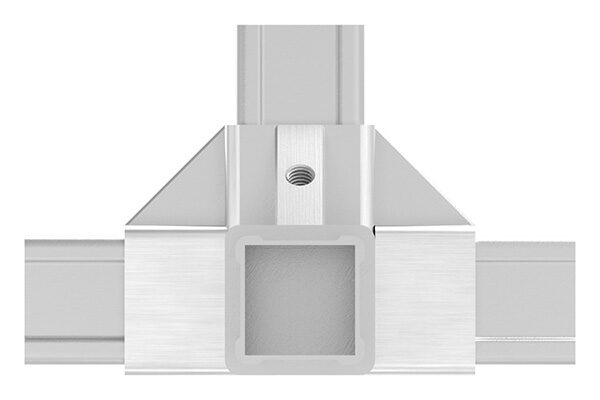 CORNECT® T-Stück mit seitlichem Abgang im Set, für Rohr 30x30x2,0mm, Innengewinde M6 rechts, V2A, mit 3 Stk. VA-Diagonale, V2A
