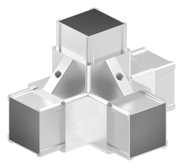 CORNECT® T-Stück mit seitlichem Abgang im Set, für Rohr 40x40x2,0mm, Innengewinde M6 rechts, V2A, mit 3 Stk. VA-Diagonale