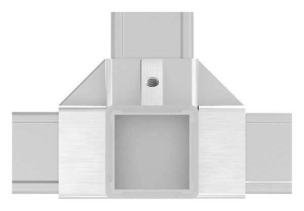 CORNECT® T-Stück mit seitlichem Abgang im Set, für Rohr 40x40x2,0mm, Innengewinde M6 rechts, V2A, mit 3 Stk. VA-Diagonale