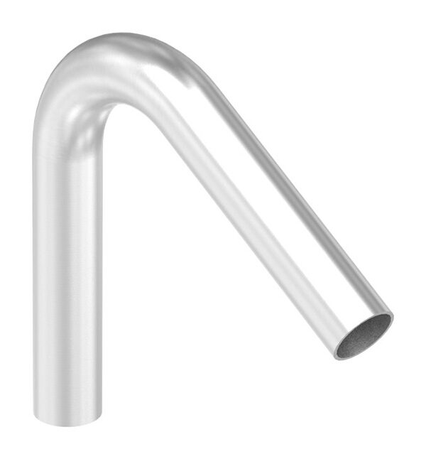 Rohrbogen 120°, aus geschl. Rohr 48,3x2,5mm, Radius-Mitte: 85mm, nach dem Biegen nicht nachgearbeitet, Bogenauslauf: ca. 200mm, V2A