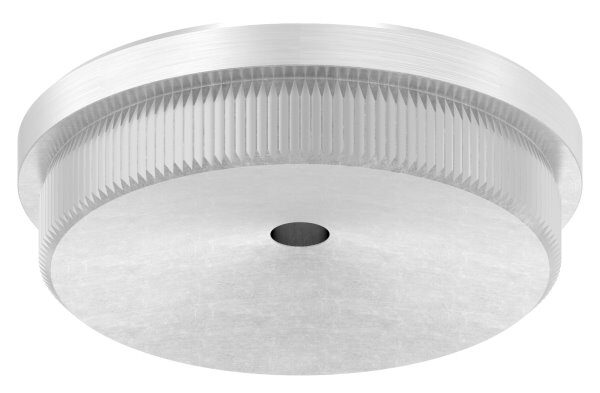 Rohrabschlussstopfen, für Rohr 48,3x2,0mm, flach, zum Einschlagen, mit Rändelung, mit Entwässerungsbohrung 5mm, V2A