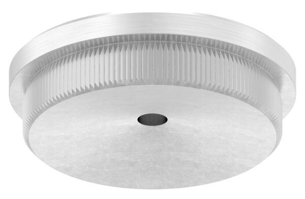 Rohrabschlussstopfen, für Rohr 48,3x2,5mm, flach, zum Einschlagen, mit Rändelung, mit Entwässerungsbohrung 5mm, V2A