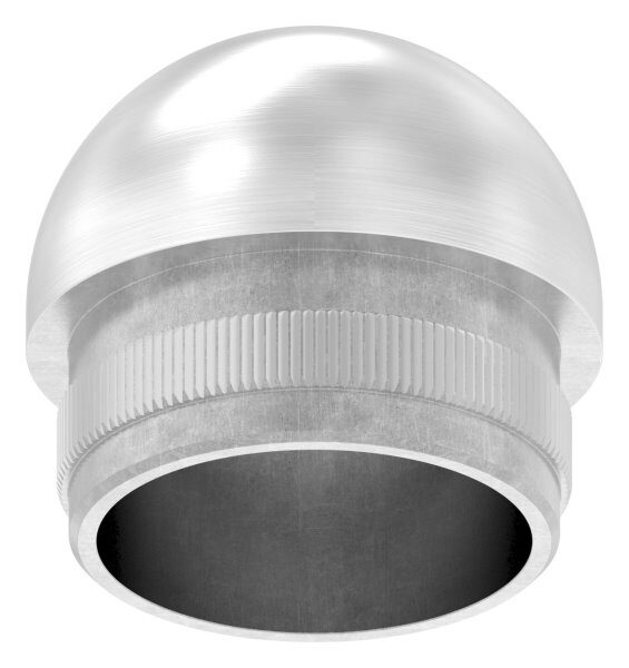 Rohrabschlussstopfen, für Rohr 33,7x2,0mm, halbrund, zum Einschlagen, mit Rändelung, hohl, V2A