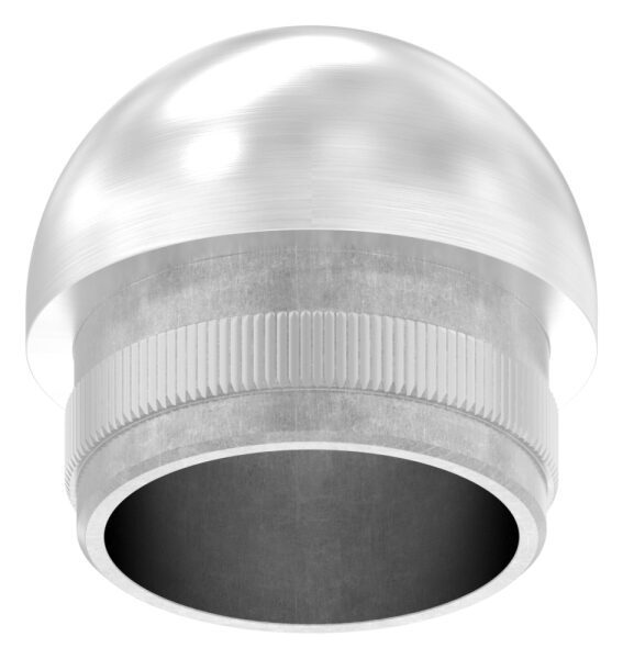 Rohrabschlussstopfen, für Rohr 33,7 x 2,5mm, halbrund, zum Einschlagen, mit Rändelung, hohl, V2A
