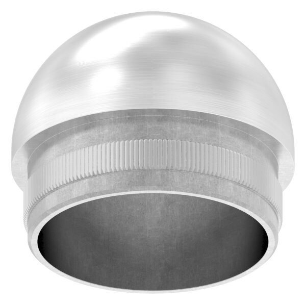 Rohrabschlussstopfen, für Rohr 42,4x2,0mm, halbrund, zum Einschlagen, mit Rändelung, hohl, V2A
