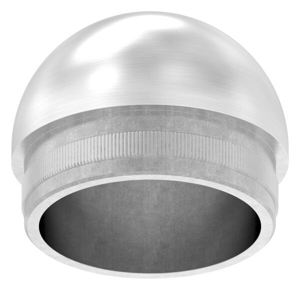 Rohrabschlussstopfen, für Rohr 48,3x2,0mm, halbrund, zum Einschlagen, mit Rändelung, hohl, V2A