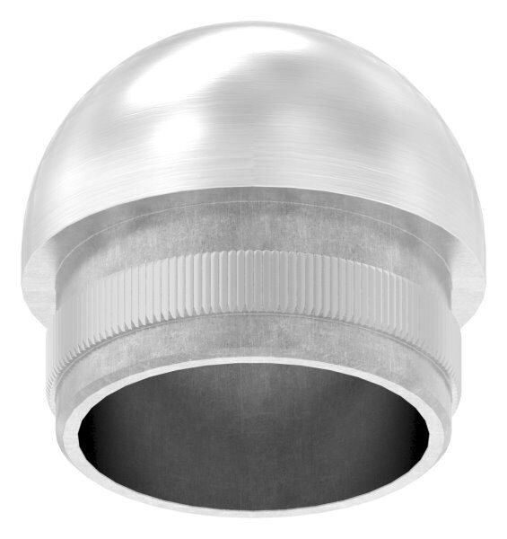 Rohrabschlussstopfen mit Innengewinde M8, für Rohr 33,7x2,0mm, halbrund, zum Einschlagen, mit Rändelung, hohl, V2A
