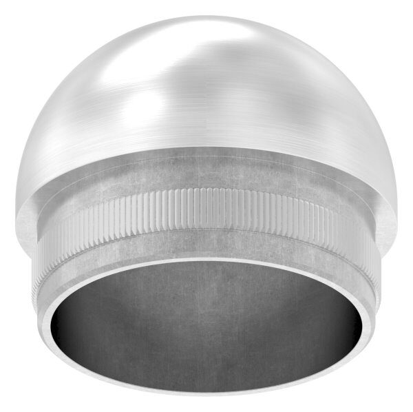Rohrabschlussstopfen mit Innengewinde M8, für Rohr 42,4x2,0mm, halbrund, zum Einschlagen, mit Rändelung, hohl, V2A