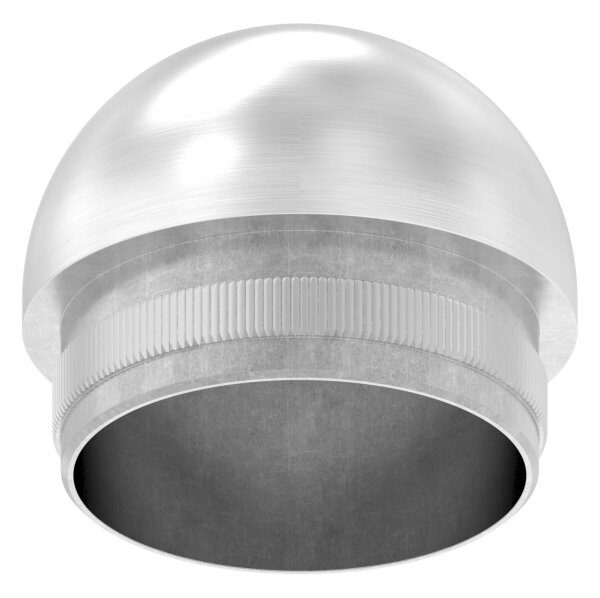 Rohrabschlussstopfen mit Innengewinde M8, für Rohr 42,4x2,5mm, halbrund, zum Einschlagen, mit Rändelung, hohl, V2A