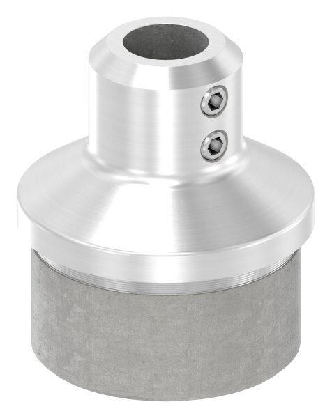Rohrabschlussstopfen, für Rohr 42,4x2,0mm, mit Durchgangsbohrung 12,2mm und 2x Madenschrauben, V2A
